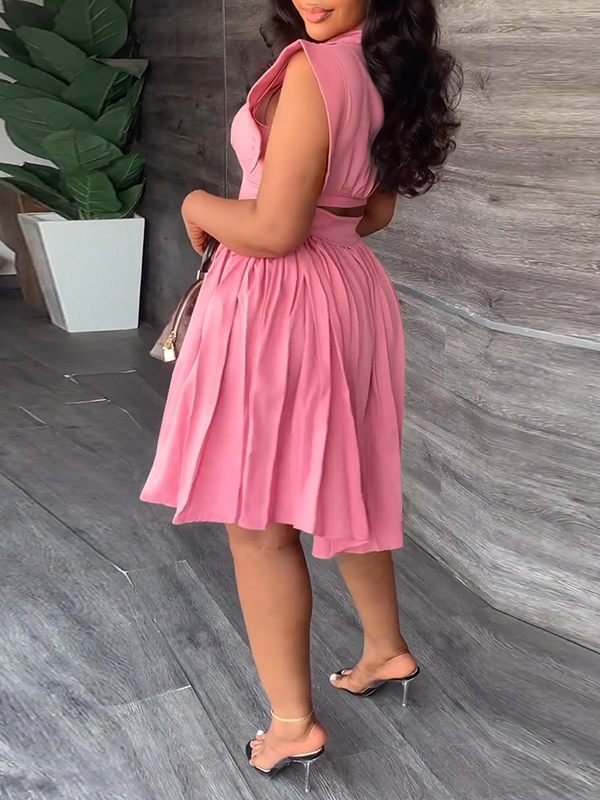 Robe chemise plissée unie - Liquidation