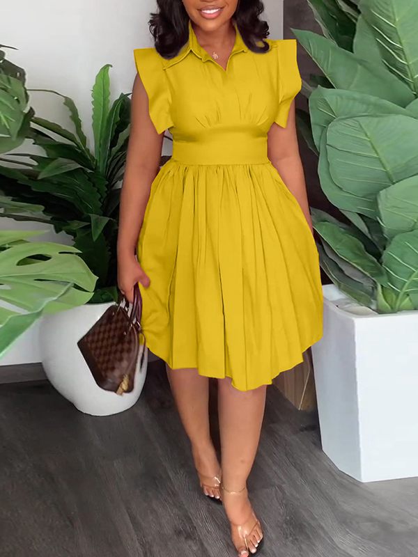 Robe chemise plissée unie - Liquidation