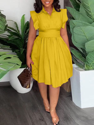 Einfarbiges, plissiertes Hemdblusenkleid – Ausverkauf