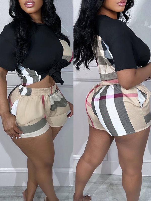 Plaid Combo Tee & Shorts Set--Clearance