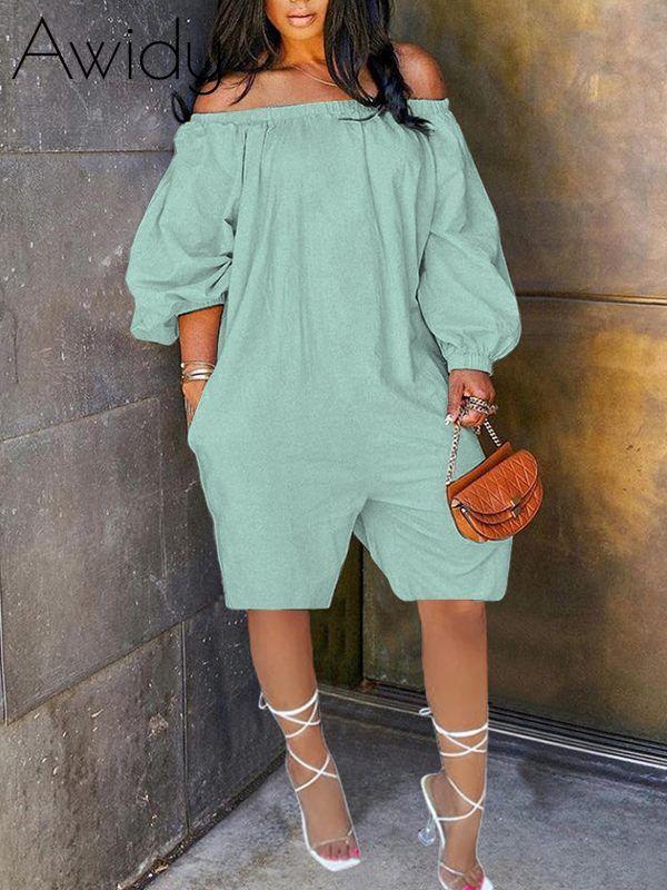 Off Shoulder Puff Sleeve Romper Mint