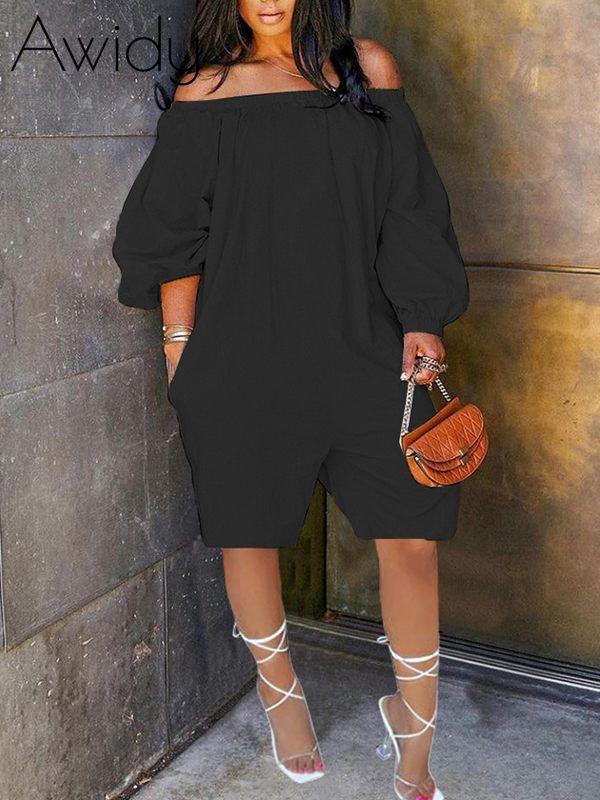 Off Shoulder Puff Sleeve Romper Black