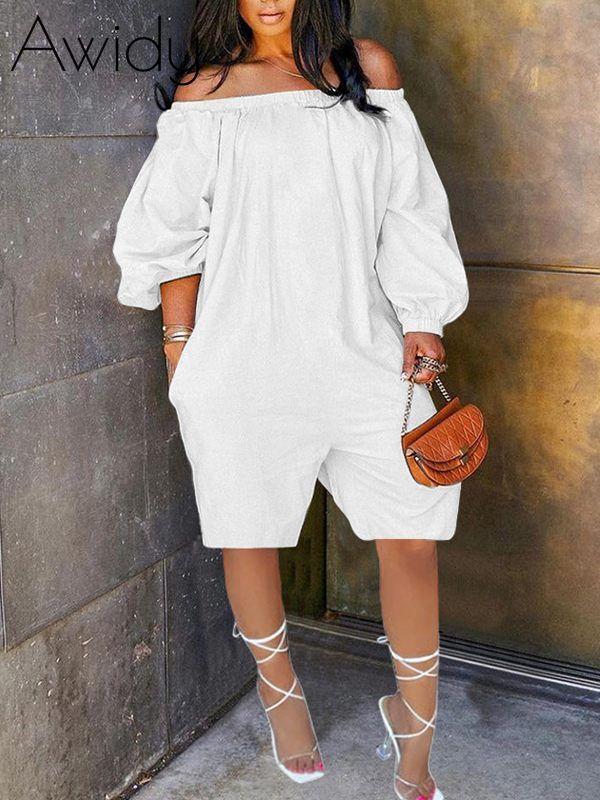 Off Shoulder Puff Sleeve Romper White
