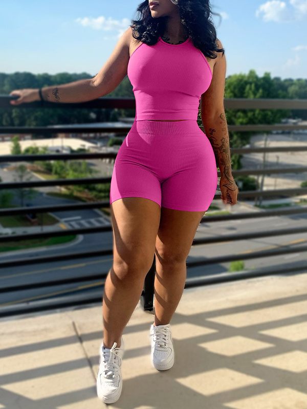 Solid Ribbed Tank Top & Shorts Set--Clearance