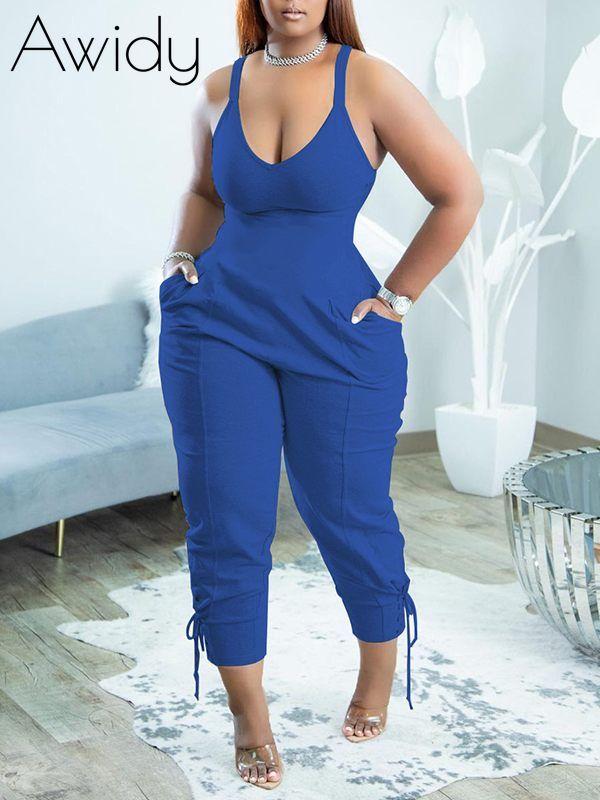 Solid V-Neck Sleeveless Jumpsuit--Clearance