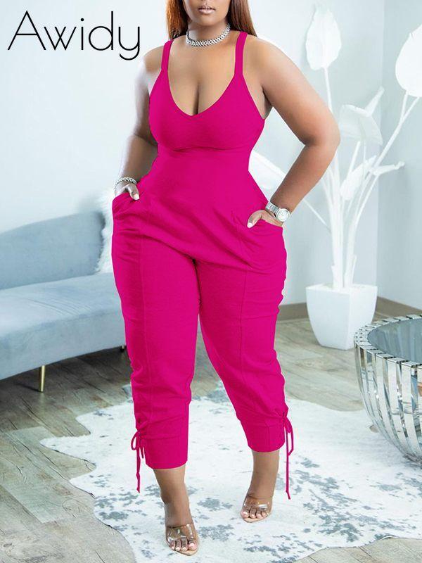 Solid V-Neck Sleeveless Jumpsuit--Clearance