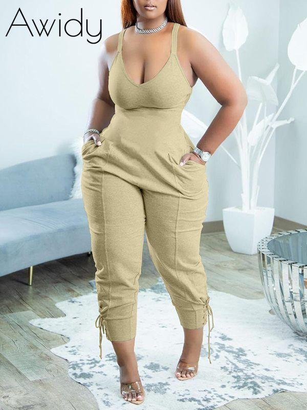 Solid V-Neck Sleeveless Jumpsuit--Clearance