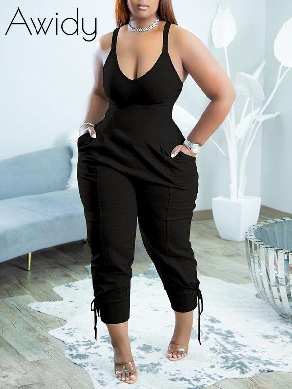 Solid V-Neck Sleeveless Jumpsuit--Clearance