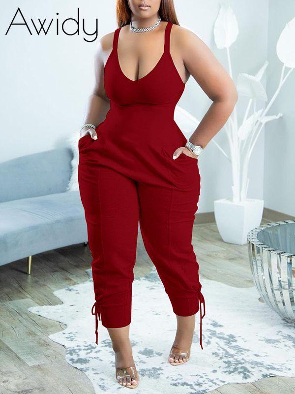 Solid V-Neck Sleeveless Jumpsuit--Clearance