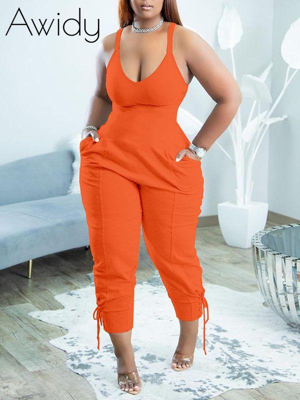 Solid V-Neck Sleeveless Jumpsuit--Clearance