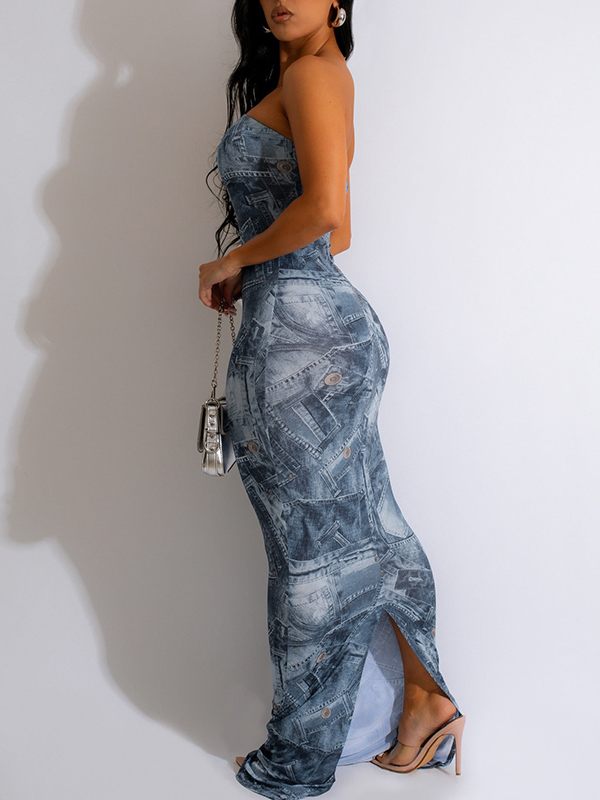 Robe bustier à imprimé denim