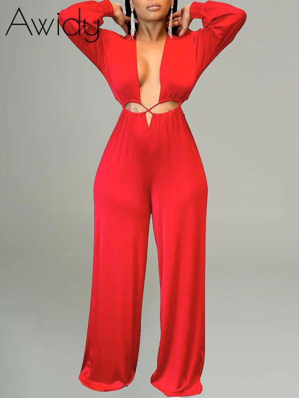 Lace-Up Plunge Jumpsuit--Clearance