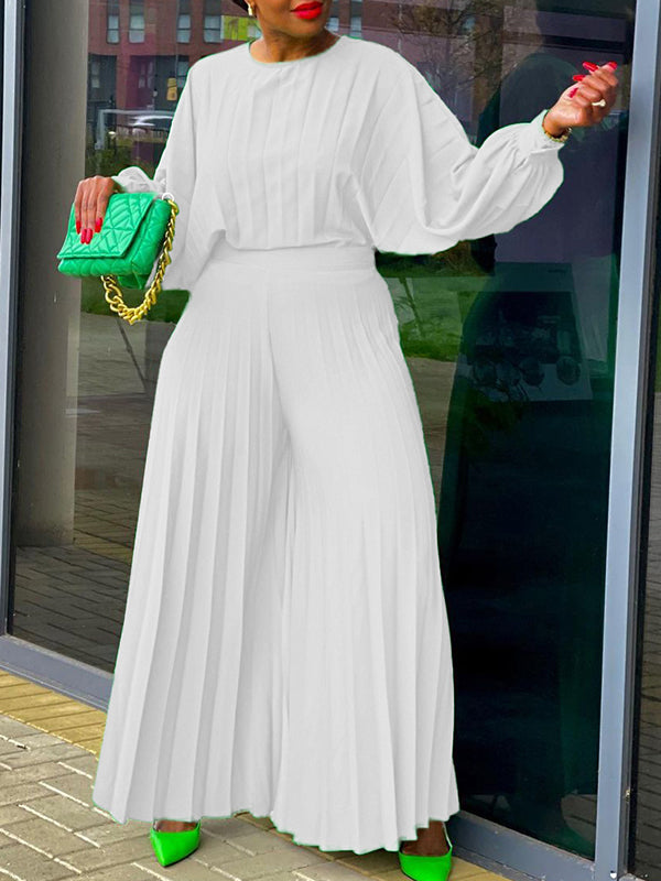 Ensemble haut à manches bouffantes plissées et pantalon large