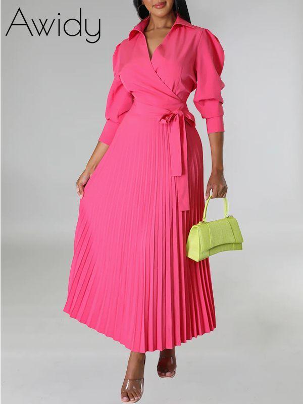 Solid Pleated Shirt Dress Pink