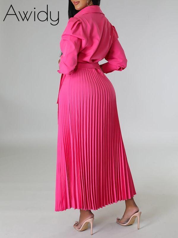 Solid Pleated Shirt Dress