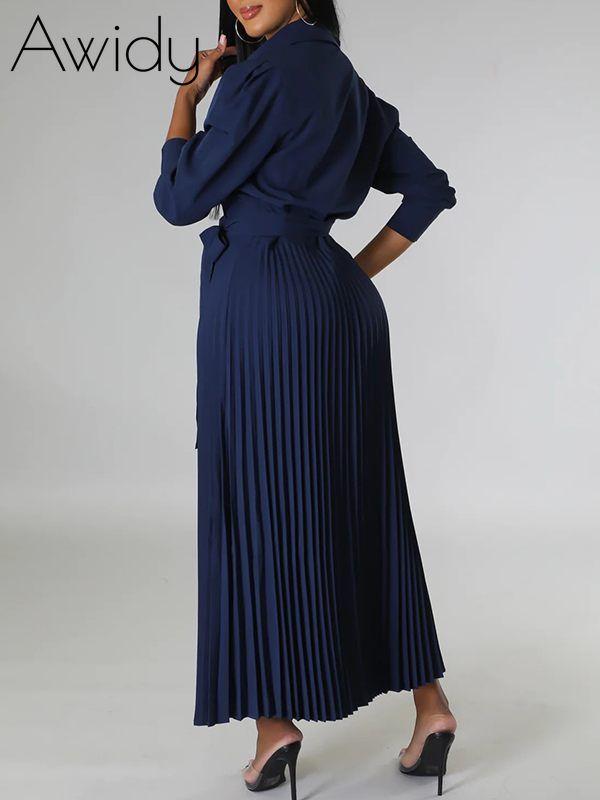 Solid Pleated Shirt Dress