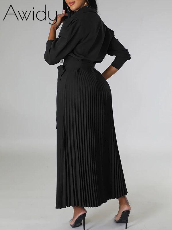 Solid Pleated Shirt Dress