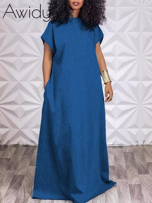V-Back Maxi Dress Dark Blue