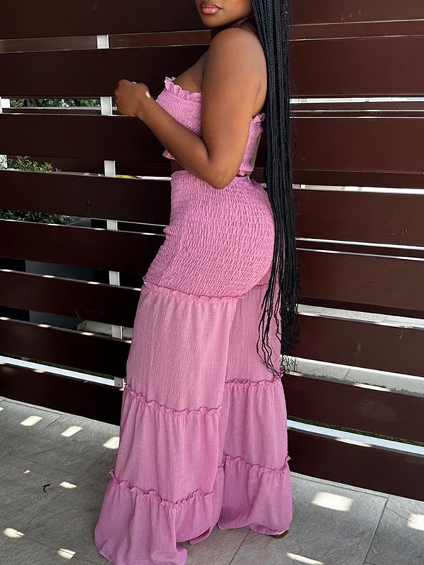 Set aus gesmoktem Bandeau-Top und Hose mit weitem Bein