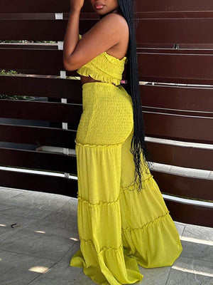 Indiebeautie Set aus gesmoktem Bandeau-Top und Hose mit weitem Bein