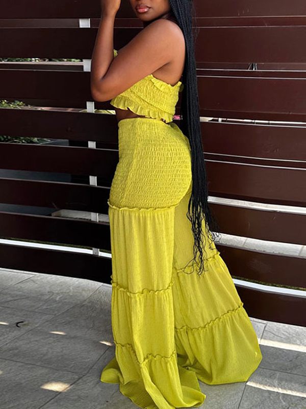 Set aus gesmoktem Bandeau-Top und Hose mit weitem Bein