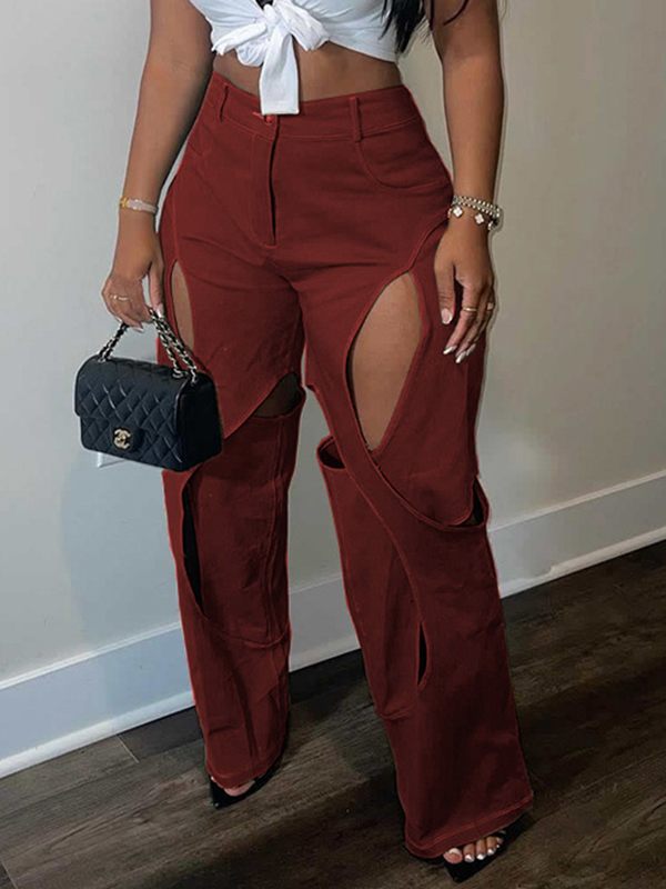 Einfarbige Hose mit Cut-Outs