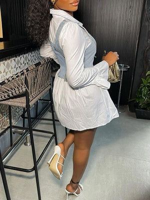 Hemdkleid mit Glockenärmeln und Jeansweste