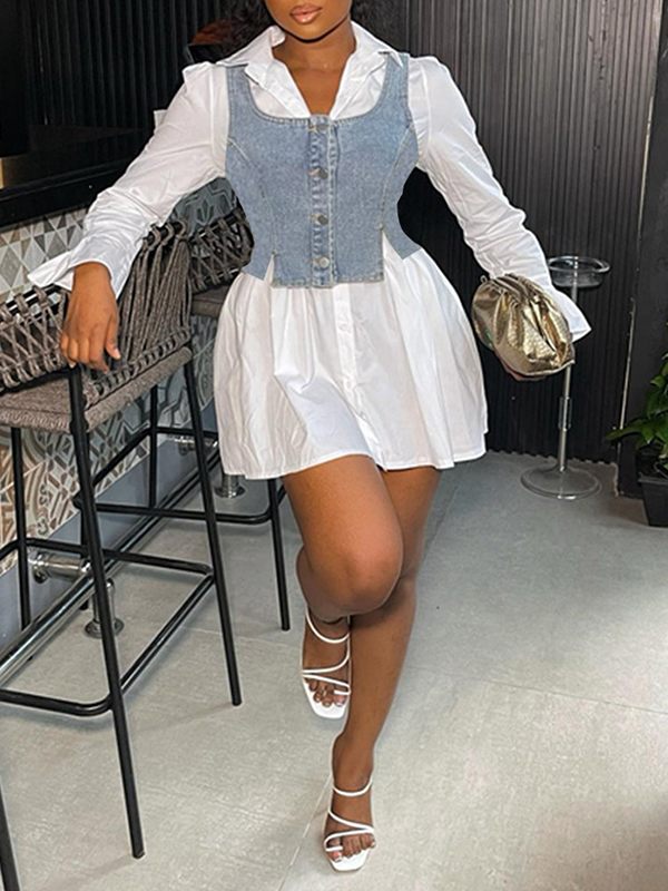 Hemdkleid mit Glockenärmeln und Jeansweste – Ausverkauf