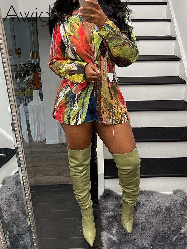 Printed One-Button Blazer