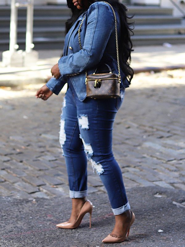 Double Breasted Denim Blazer--Clearance