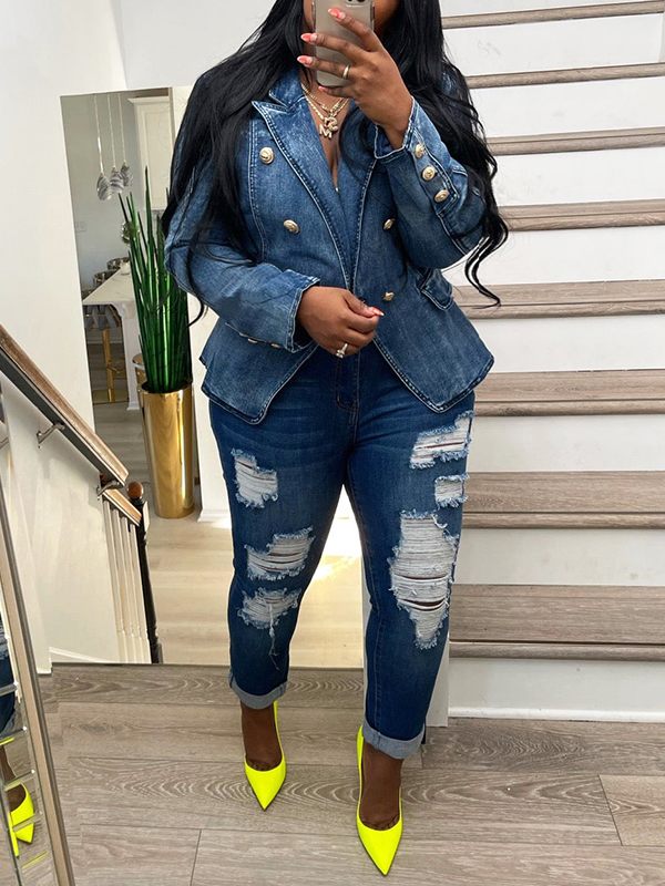 Double Breasted Denim Blazer--Clearance