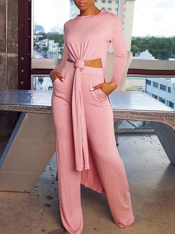 Einfarbiges Set aus Tunika und Hose mit Seitenschlitz
