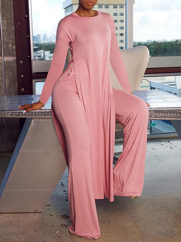 Einfarbiges Set aus Tunika und Hose mit Seitenschlitz