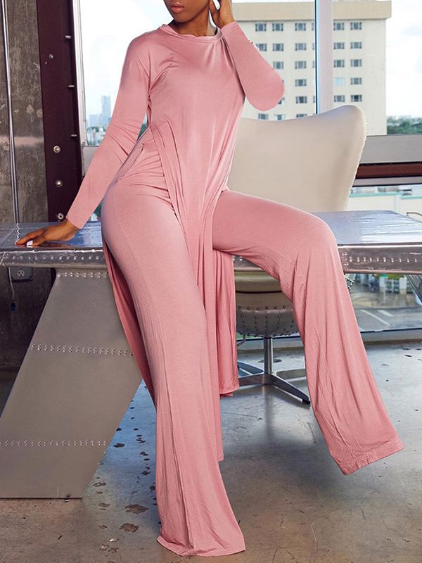 Einfarbiges Set aus Tunika und Hose mit Seitenschlitz