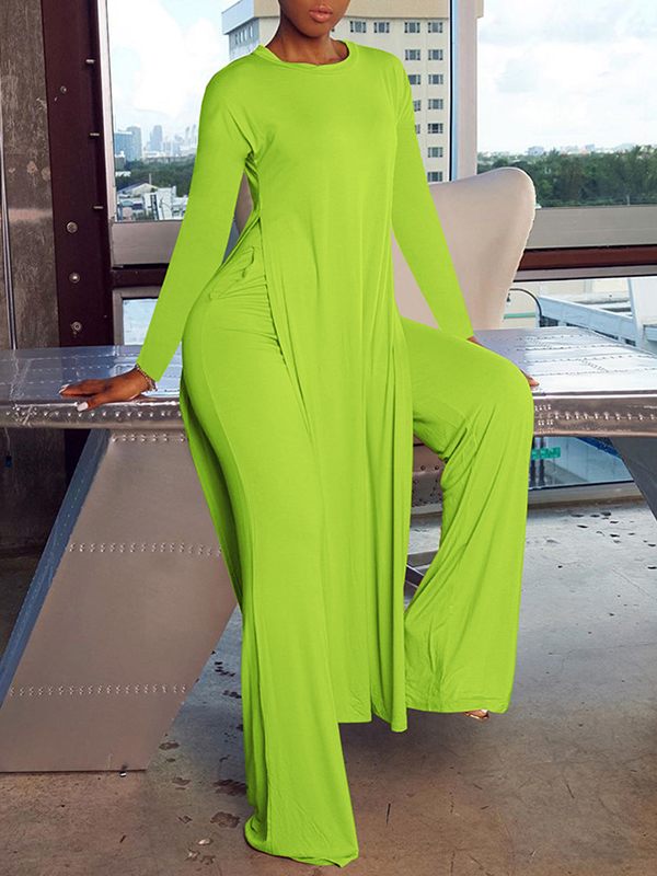 Einfarbiges Set aus Tunika und Hose mit Seitenschlitz