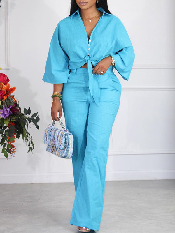 Ensemble chemise et pantalon uni noués