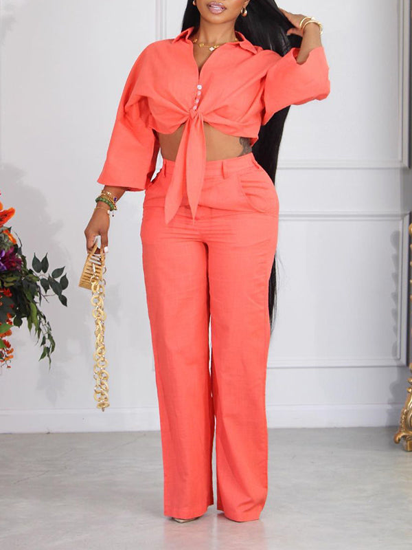 Ensemble chemise et pantalon uni noués
