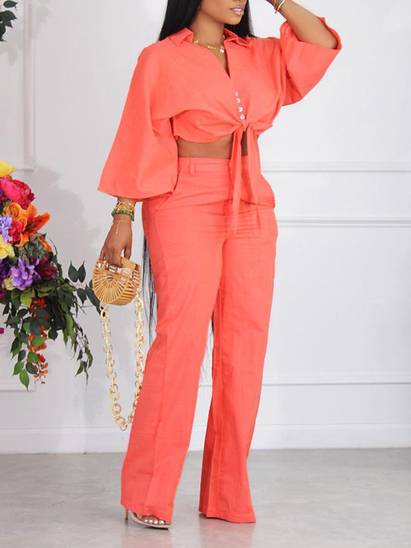 Ensemble chemise et pantalon uni noués