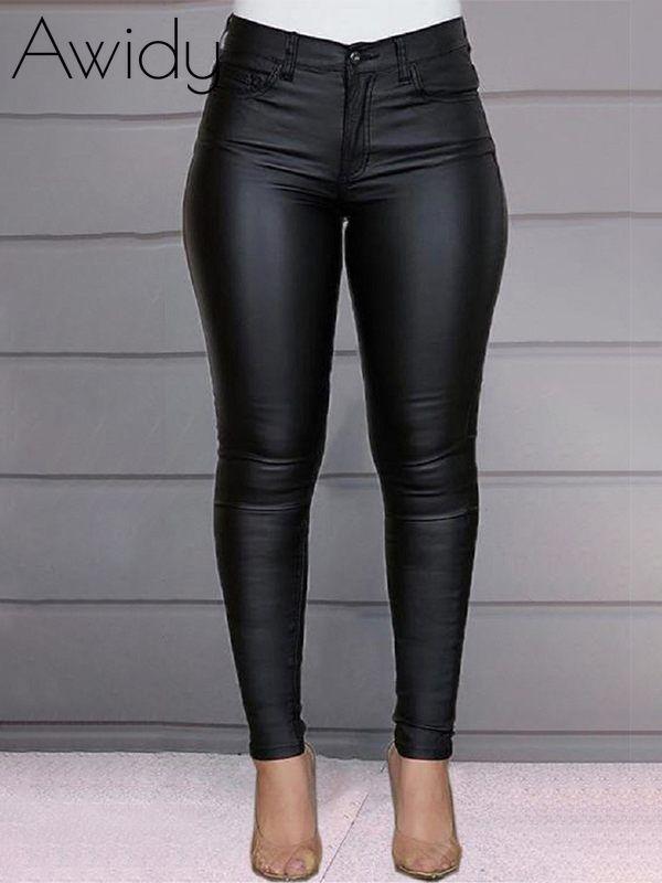 Faux-Leather Skinny Pants Black