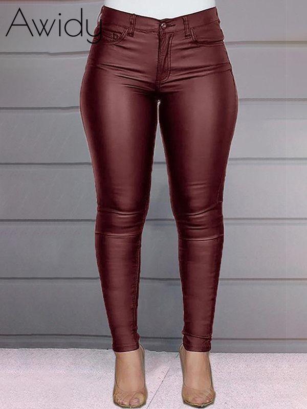 Faux-Leather Skinny Pants Burgundy