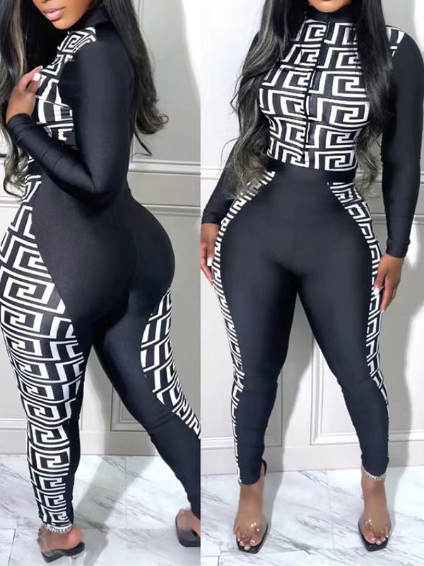 Bedrucktes Kombi-Set aus Oberteil und Hose mit Reißverschluss