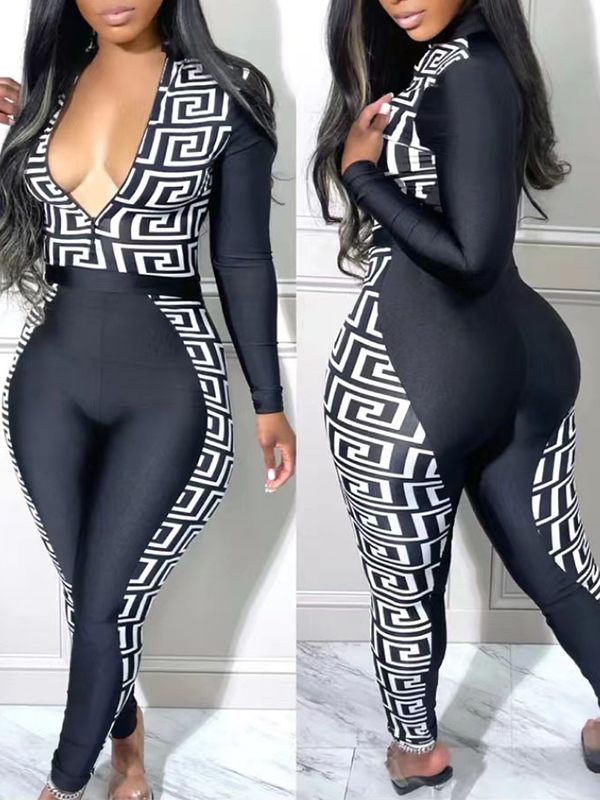 Bedrucktes Kombi-Set aus Oberteil und Hose mit Reißverschluss