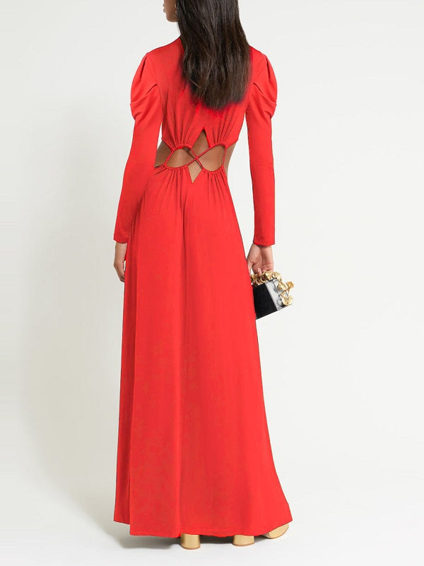 Lace-up Mock Neck Maxi Dress--Clearance