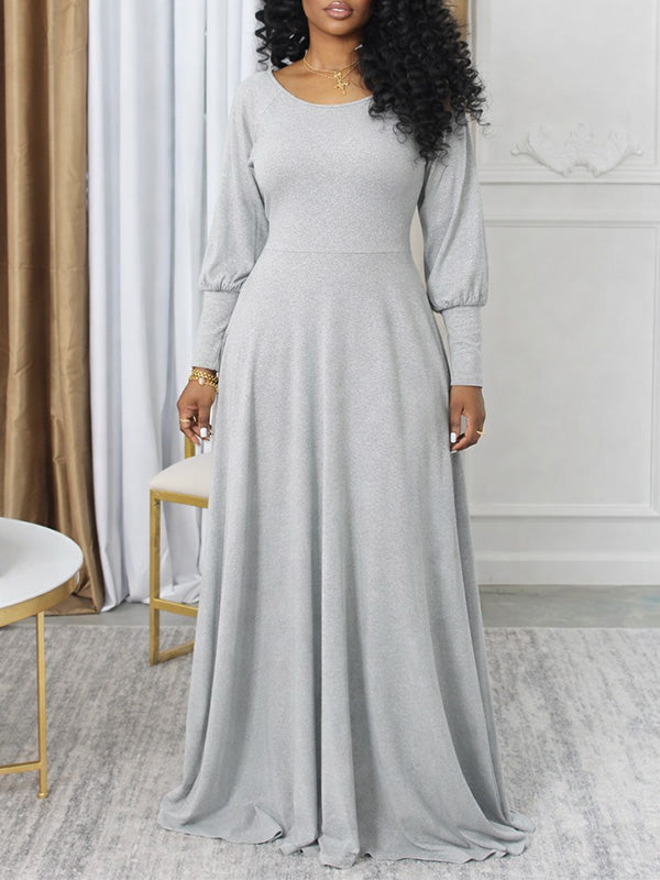 Solid Bishop Sleeve Maxi Dress