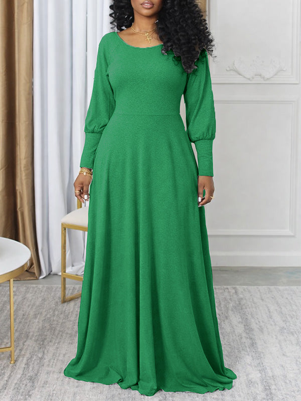 Solid Bishop Sleeve Maxi Dress