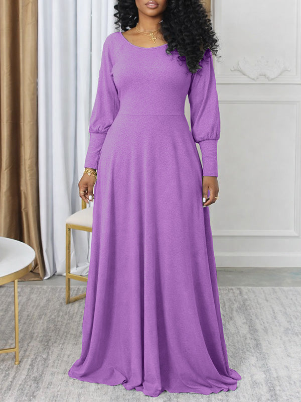 Solid Bishop Sleeve Maxi Dress