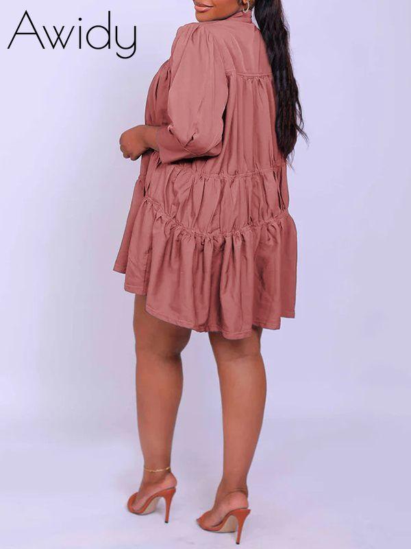 Solid Ruffle Shirt Dress--Clearance
