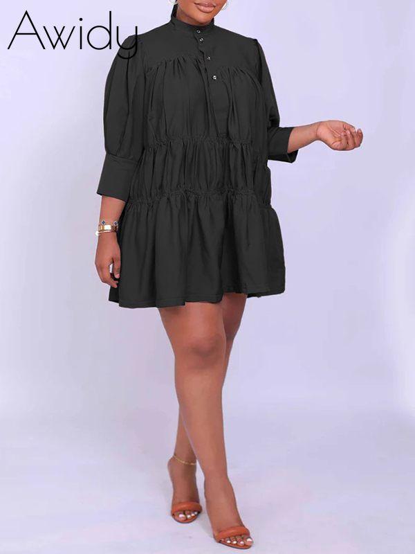 Solid Ruffle Shirt Dress--Clearance
