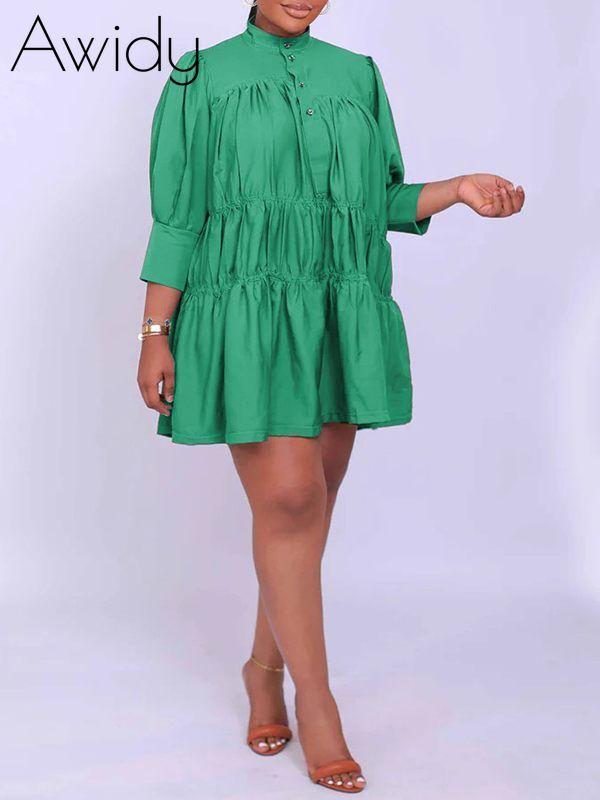 Solid Ruffle Shirt Dress--Clearance