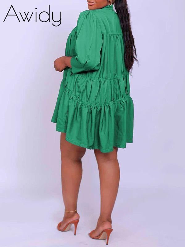 Solid Ruffle Shirt Dress--Clearance
